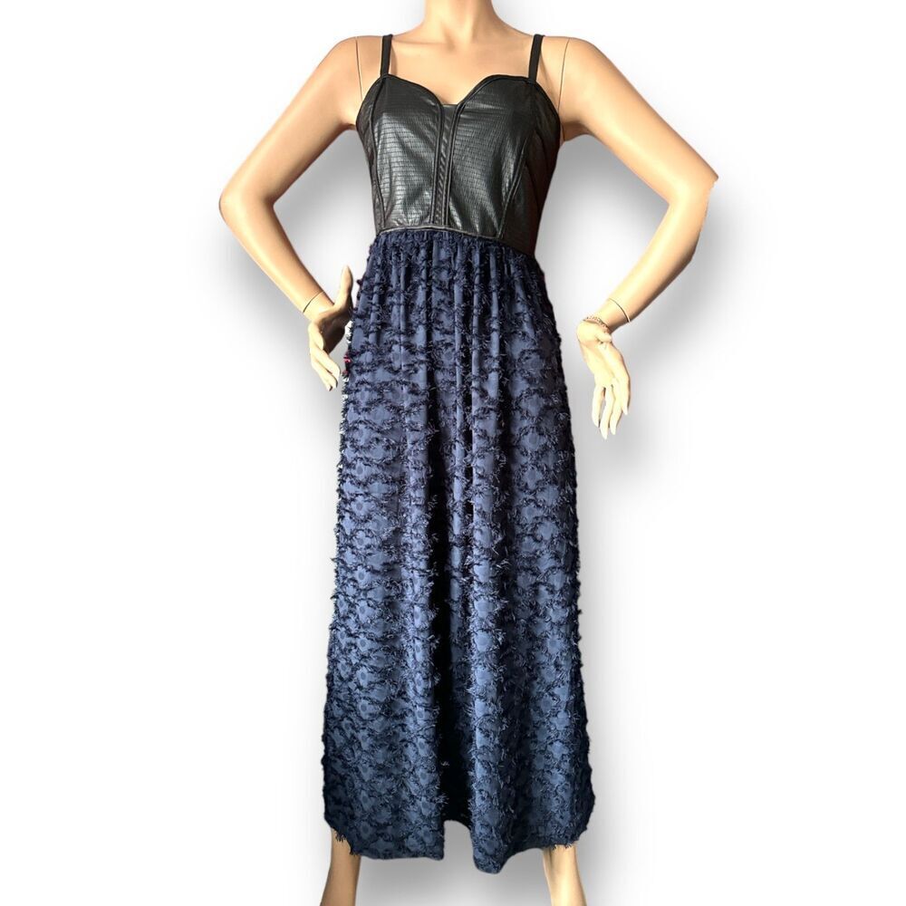 Current Air Textured Sleeveless Maxi Dress Black w Blue Size M by Anthropologie